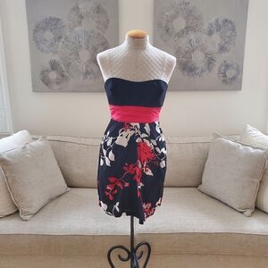 Speechless ~Strapless Minidress Juniors Sz 9 Black/ Floral/ Coral / Zipper/bow